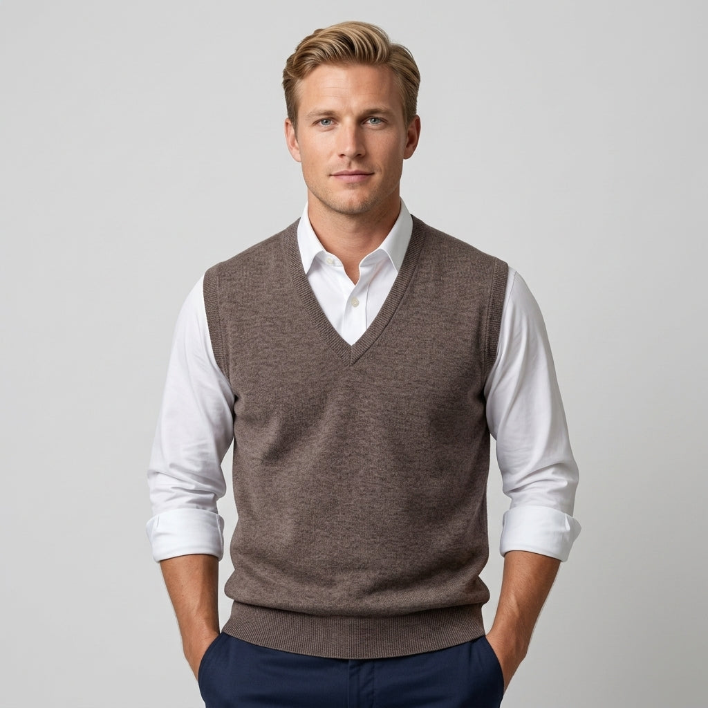 Men's V-Neck Sleeveless Sweater Vest, Ribbed Trim