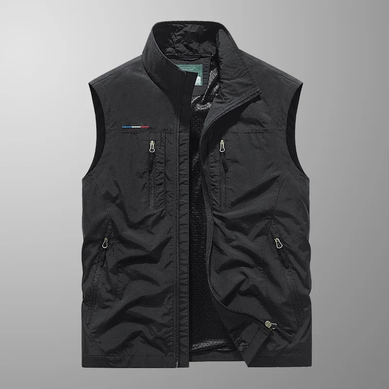 Robin | Mens Cargo Vest with Stand Collar and Zip Pockets — Utility Vest in 6 Colors M–3XL | Westmere