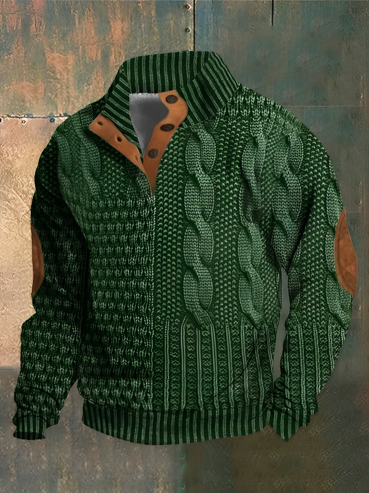 Men's Patterned Knit Sweater, Mock Neck, Long Sleeves