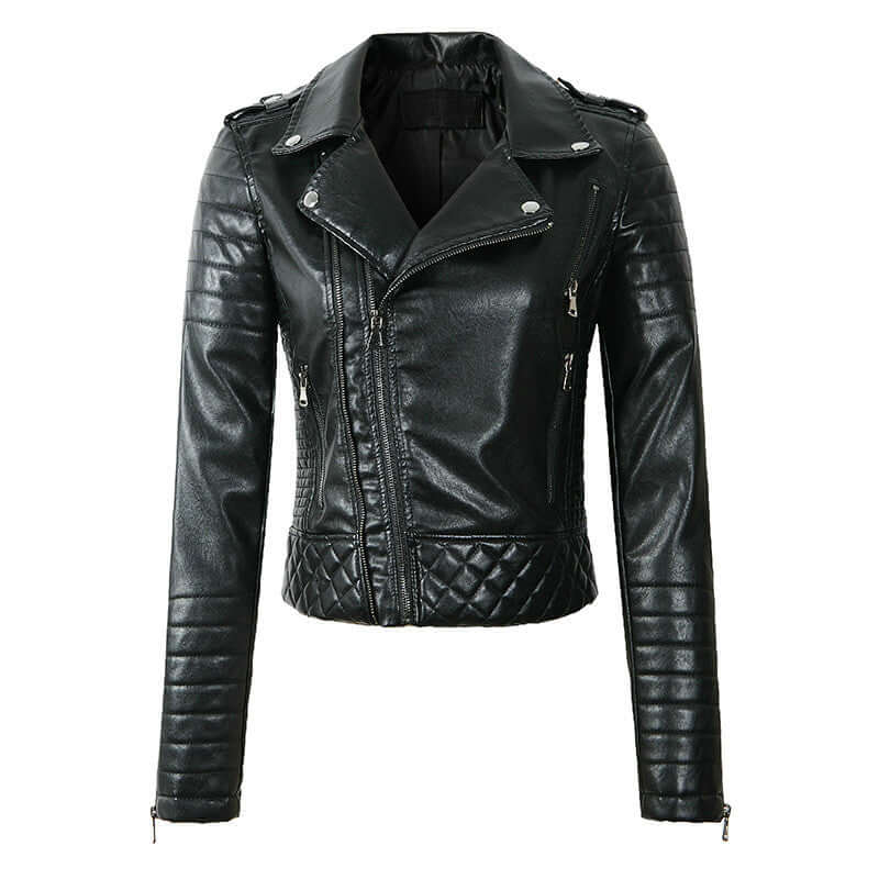 Women's Quilted Biker Jacket with Asymmetric Zipper