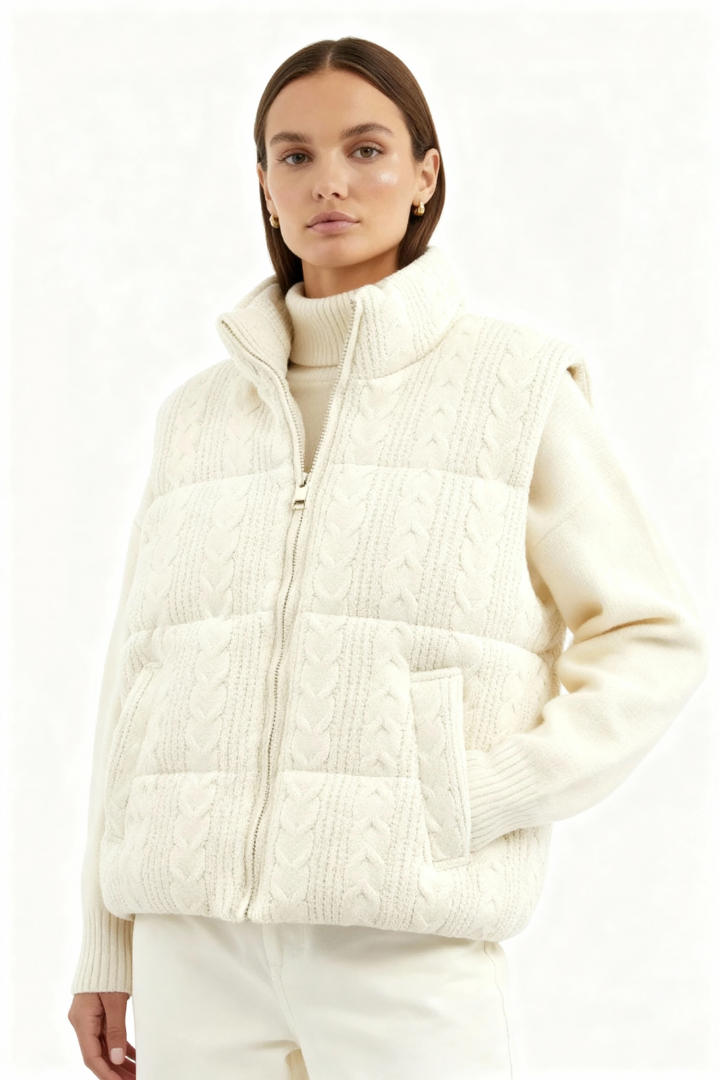 Vigdis Cable-Knit Quilted Puffer Vest