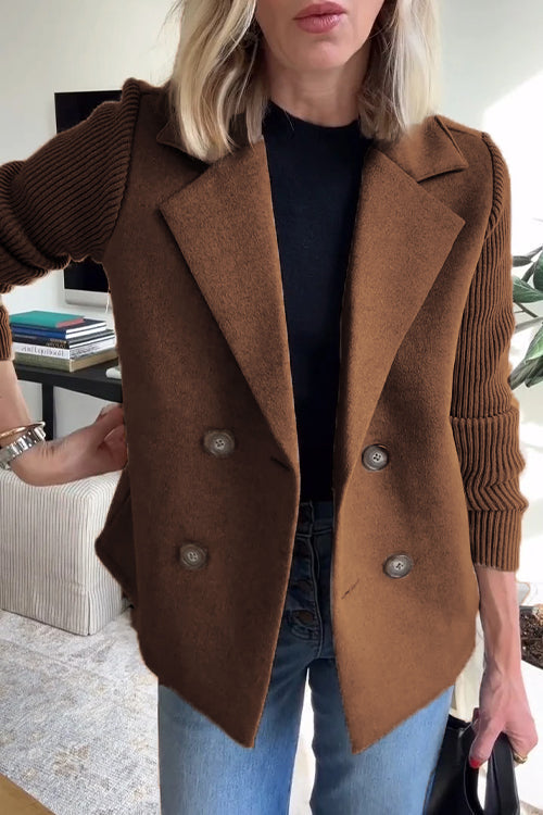 Women's Double-Breasted Blazer, Notched Lapels, Ribbed Sleeves