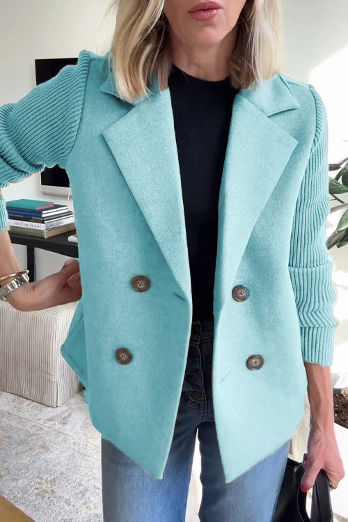 Women's Double-Breasted Blazer, Notched Lapels, Ribbed Sleeves