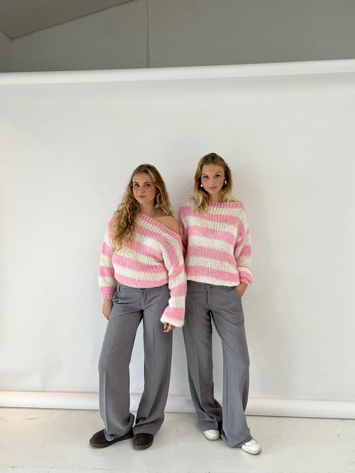 Women's Striped Knit Sweater – Wide Sleeve Oversized Pullover