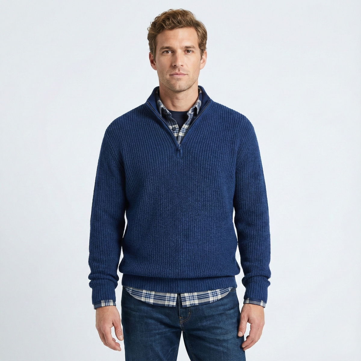 Men's Ribbed Quarter-Zip Mock Neck Sweater, Long Sleeves