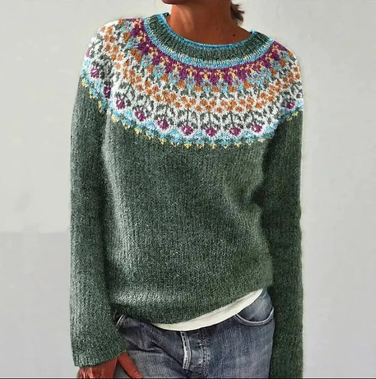 Rosette Nordic Yoke Pullover Sweater