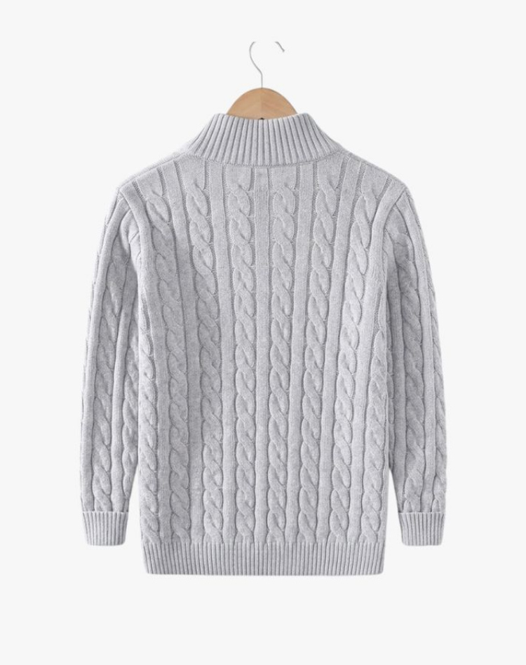 Sean | Mens Cable Knit Half-Zip Sweater with High Collar | Regular Fit, Slight Stretch | Gray, Navy and More S-3XL