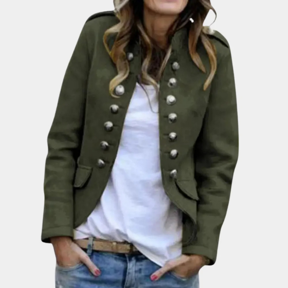 Women's Military Double-Breasted Jacket with Epaulettes