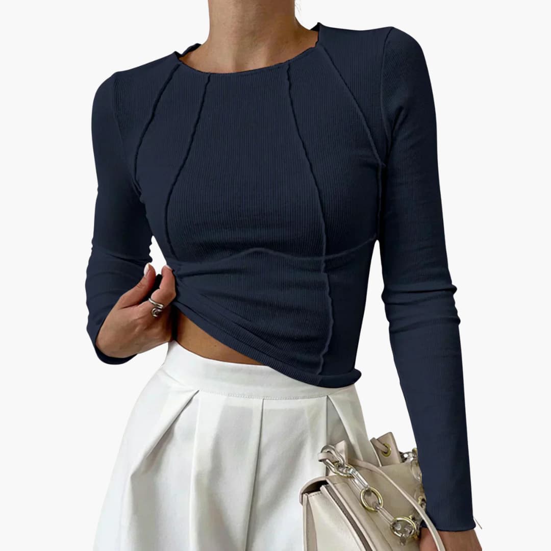 Women's Long Sleeve Tops with Vertical Seams | Stretch Fabric and Extra Length Below the Waist | Size XS-XL, 5 Colors