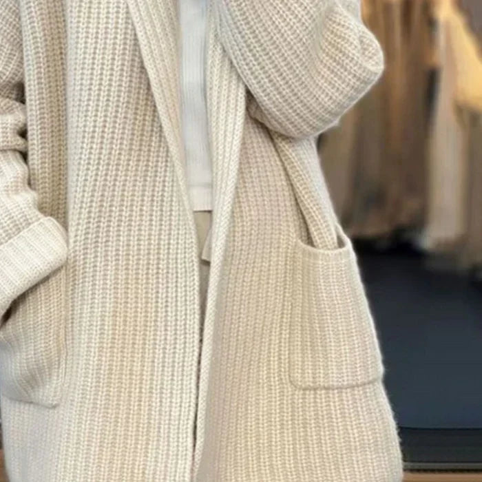Women's Brown Cardigan with Knit and Zip Closure | Pockets, Cuffs | Size S-3XL | Cream, Brown