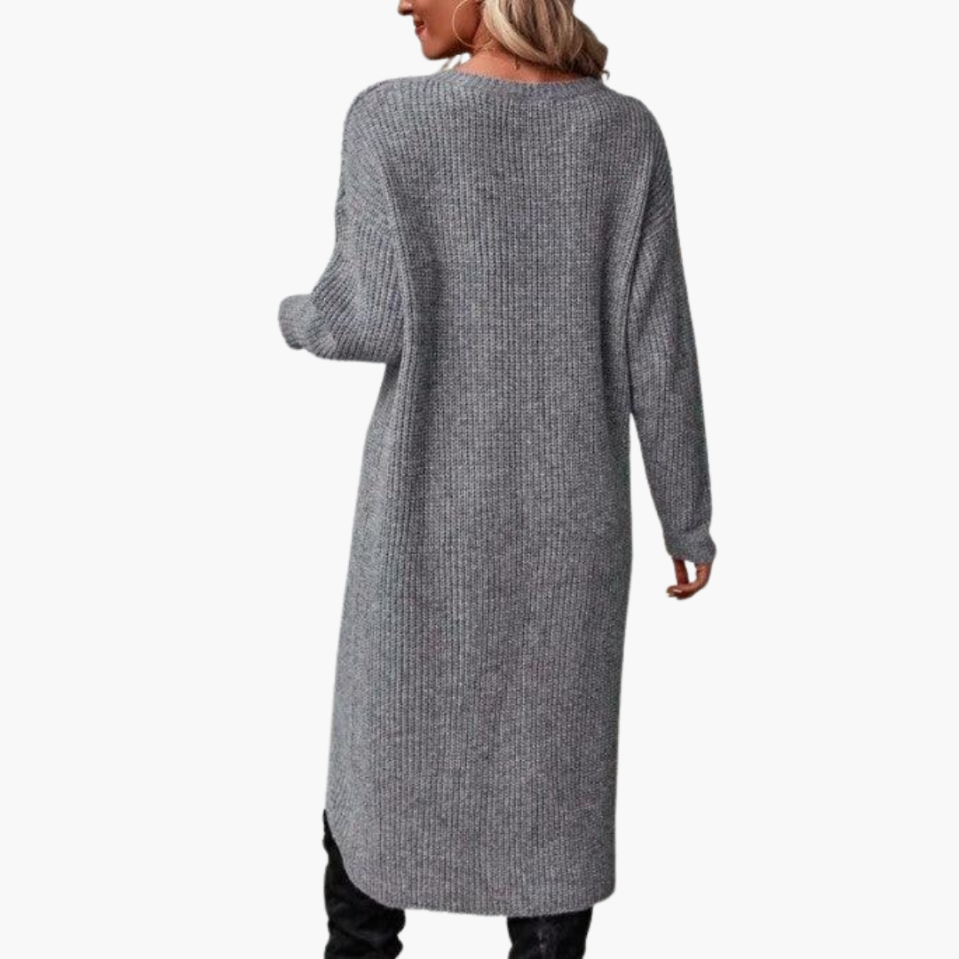 Women's Tunic Sweater Wrap Front Crew Neck Long Sleeve Knit Pullover