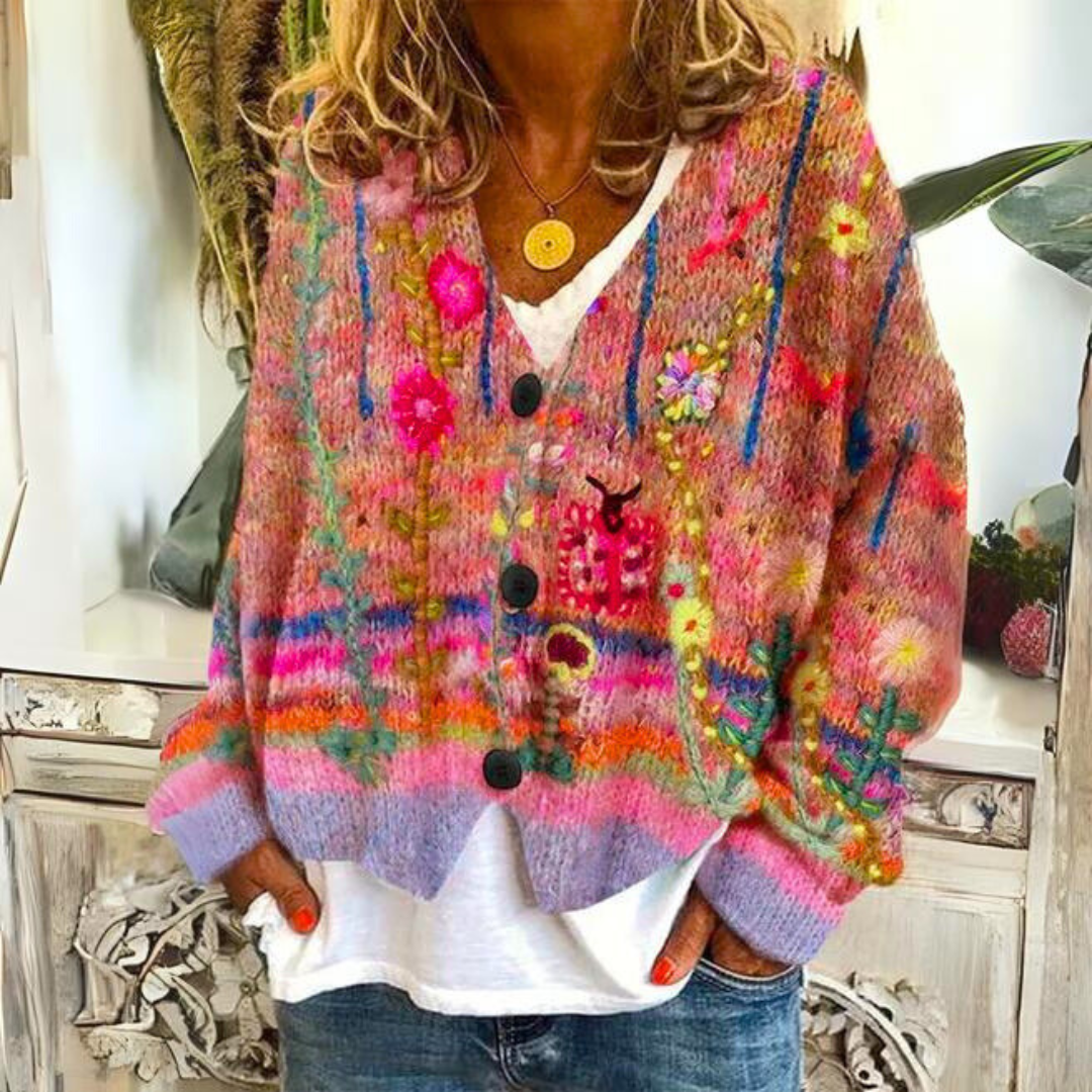 Hannah | Womens Colorful Patterned Cardigan in Wool Blend | Loose Fit, Thick Fabric | Blue, Green, Red and More S-5XL