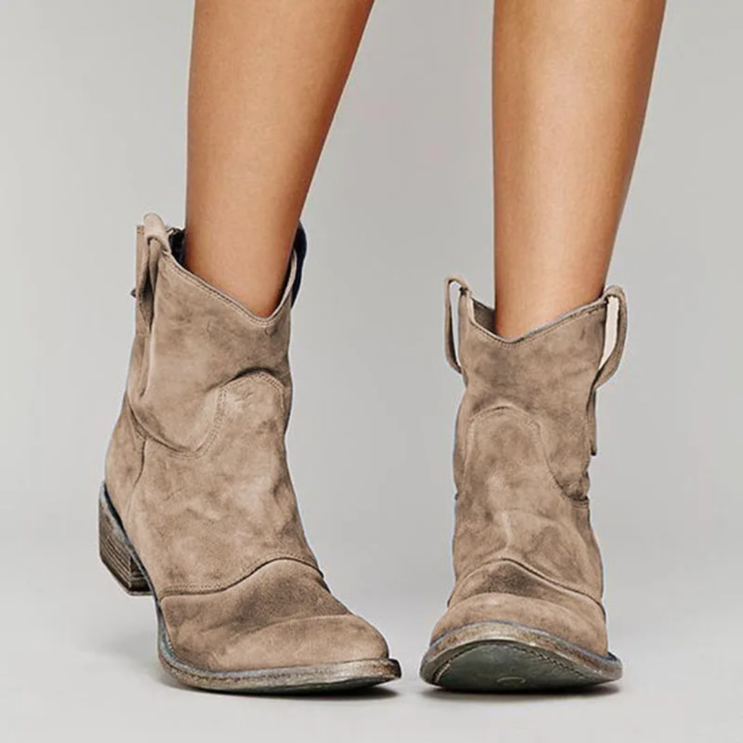 Nieves Distressed Suede Western Ankle Booties