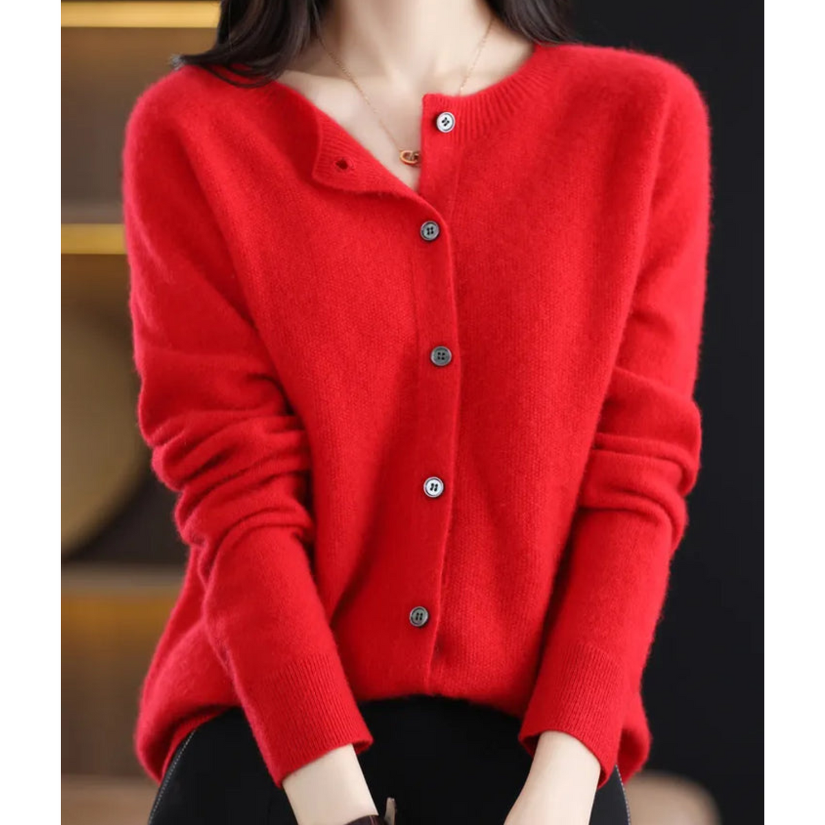 Women's Button Crew Neck Cardigan – Classic Long Sleeve Knit Cardigan