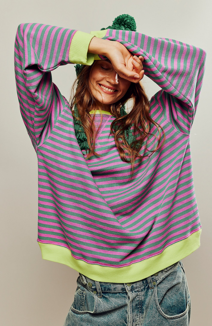 Women's Sweater with Oversized Fit and Stripes | Size S-XL