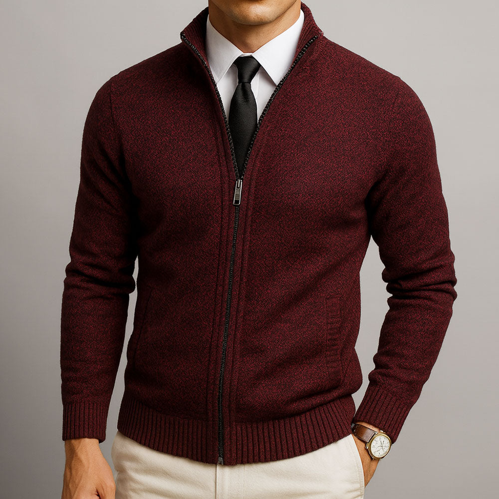 Men's Textured Zip Sweater, Mock Neck, Long Sleeves