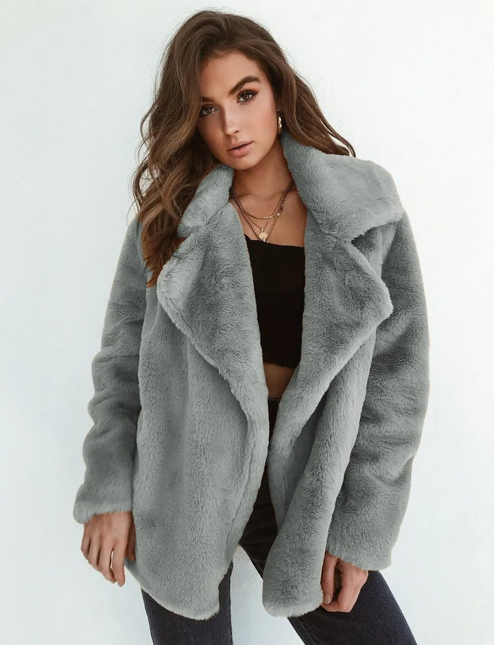 Women's Open-Front Teddy Jacket with Oversized Collar