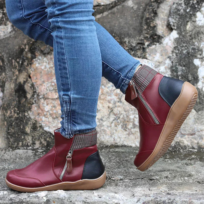 Women's Ankle Boots with Side Zip | Cushioned Insole, Non-Slip Outsole and Check Panel | Sizes 5.5-11, 5 Colors