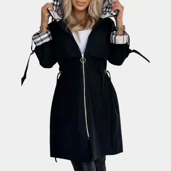 Women's Lightweight Hooded Trench Coat with Belted Waist | Weather-Resistant, Zip Front, Deep Pockets | Size S-3XL