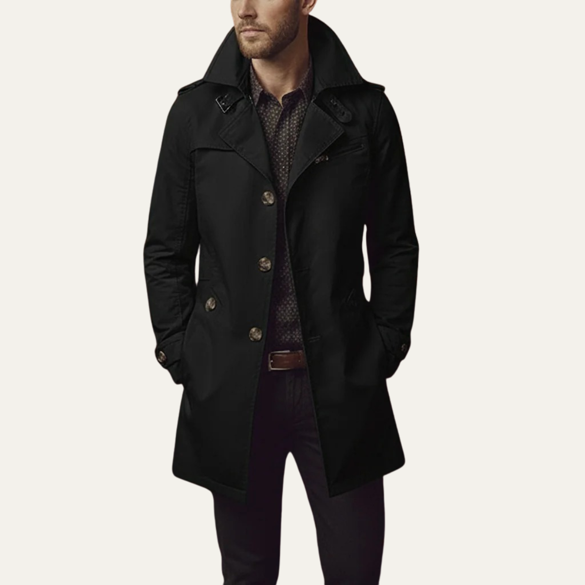 Paul | Mens Double Breasted Pea Coat | Notched Lapels, Cuff Tabs, Slim Fit | Black, Brown, Navy and More M-4XL