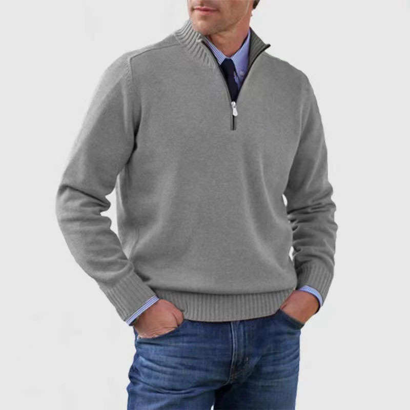 Men's Half-Zip Mock Neck Sweater, Long Sleeves, Ribbed Trim