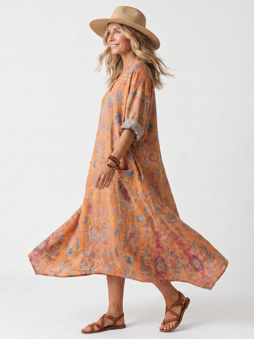 Réjane | Oversized Midi Dress with Lapel Collar and Large Pockets