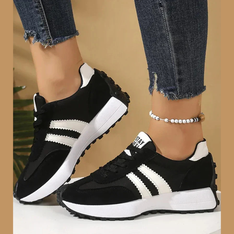 Women's Retro Lace-Up Sneakers, Striped Panel Design