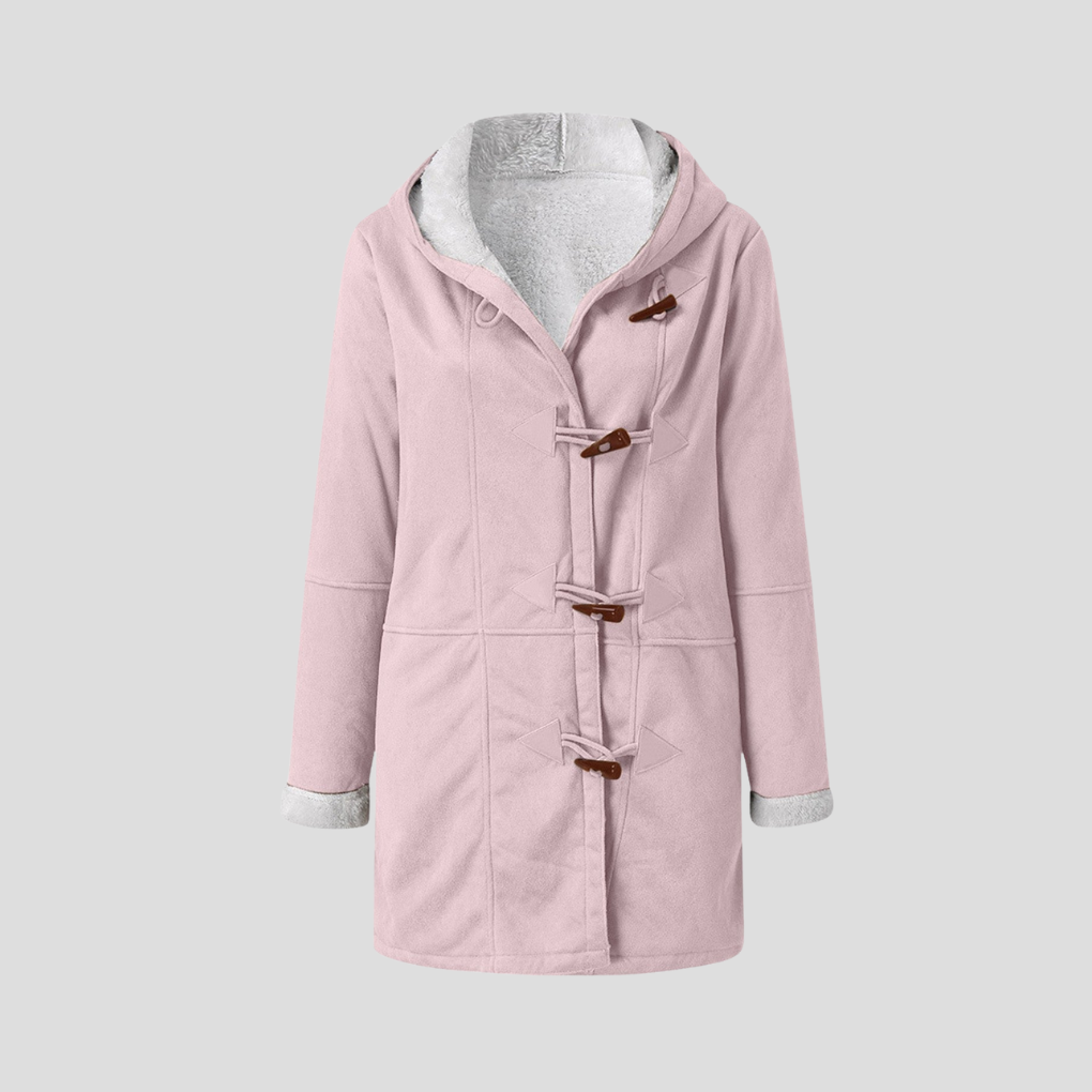 Women's Hooded Coat with Zip Front and Mid-Length Cut