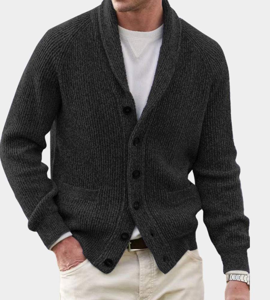 Brian | Mens Shawl Collar Cardigan Sweater in Dense Knit | Warm Layer, Soft on Skin | Gray, Black, Navy and More M-3XL
