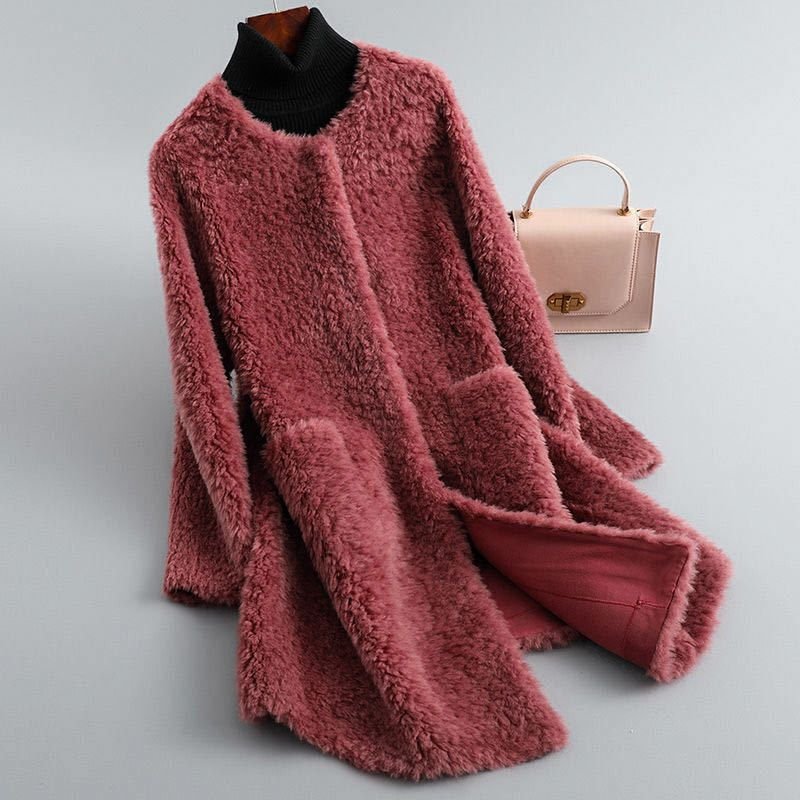 Olivia | Womens Shearling Fur Coat | Draped Silhouette, Naturally Insulating Warmth | Beige, Pink, Red and More XS-2XL