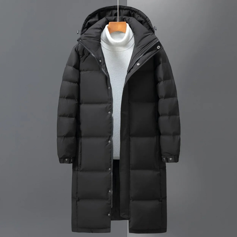 Robert | Mens Long Quilted Coat with Hood — Insulated Winter Puffer Coat in 3 Colors S–5XL | Westmere
