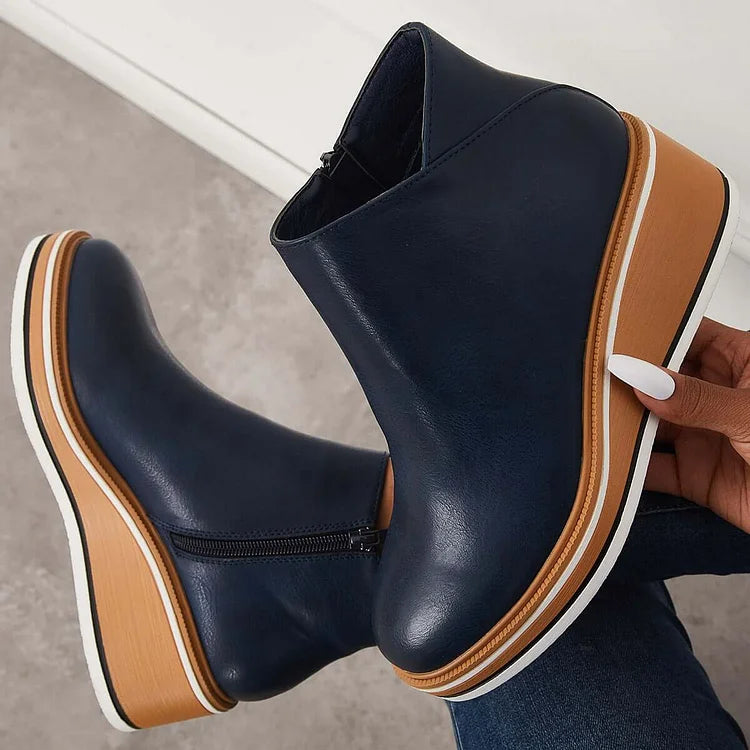 Theodora Side-Zip Wedge Platform Ankle Boots