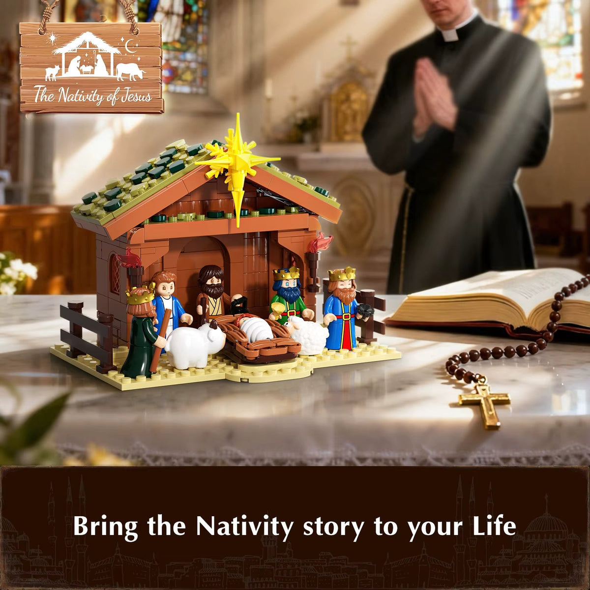 Halloween's Complete White Nativity Building Block Set