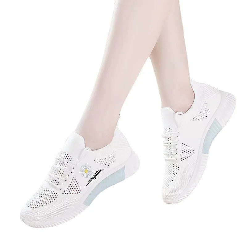 Women's Floral Lace-Up Sneakers, Low Profile, Ribbed Sole