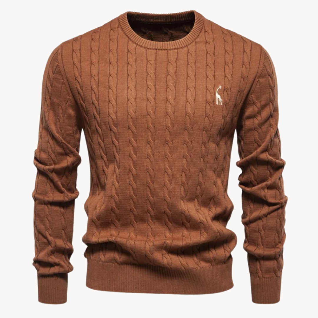 Men's Cable Knit Sweater, Crew Neck, Long Sleeves
