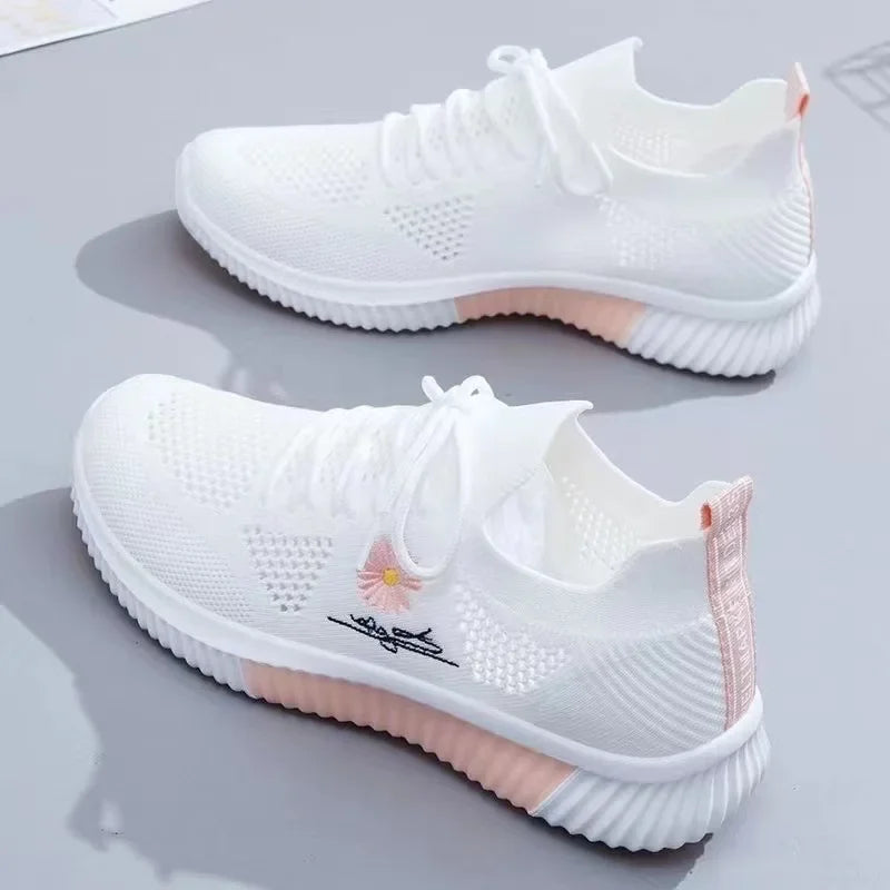 Women's Floral Lace-Up Sneakers, Low Profile, Ribbed Sole
