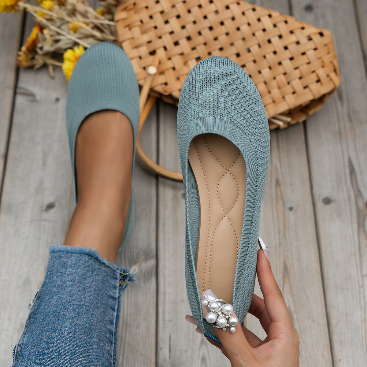 Women's Ribbed Slip-On Flats with Arch Support