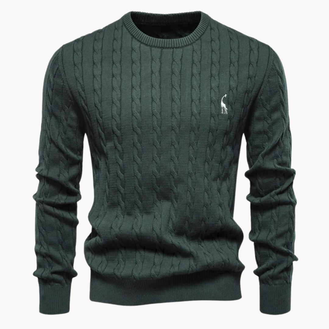 Men's Cable Knit Sweater, Crew Neck, Long Sleeves