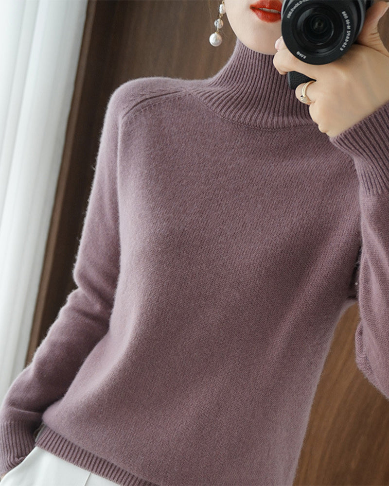 Women's Ribbed High Neck Sweater, Long Sleeves, Regular Fit