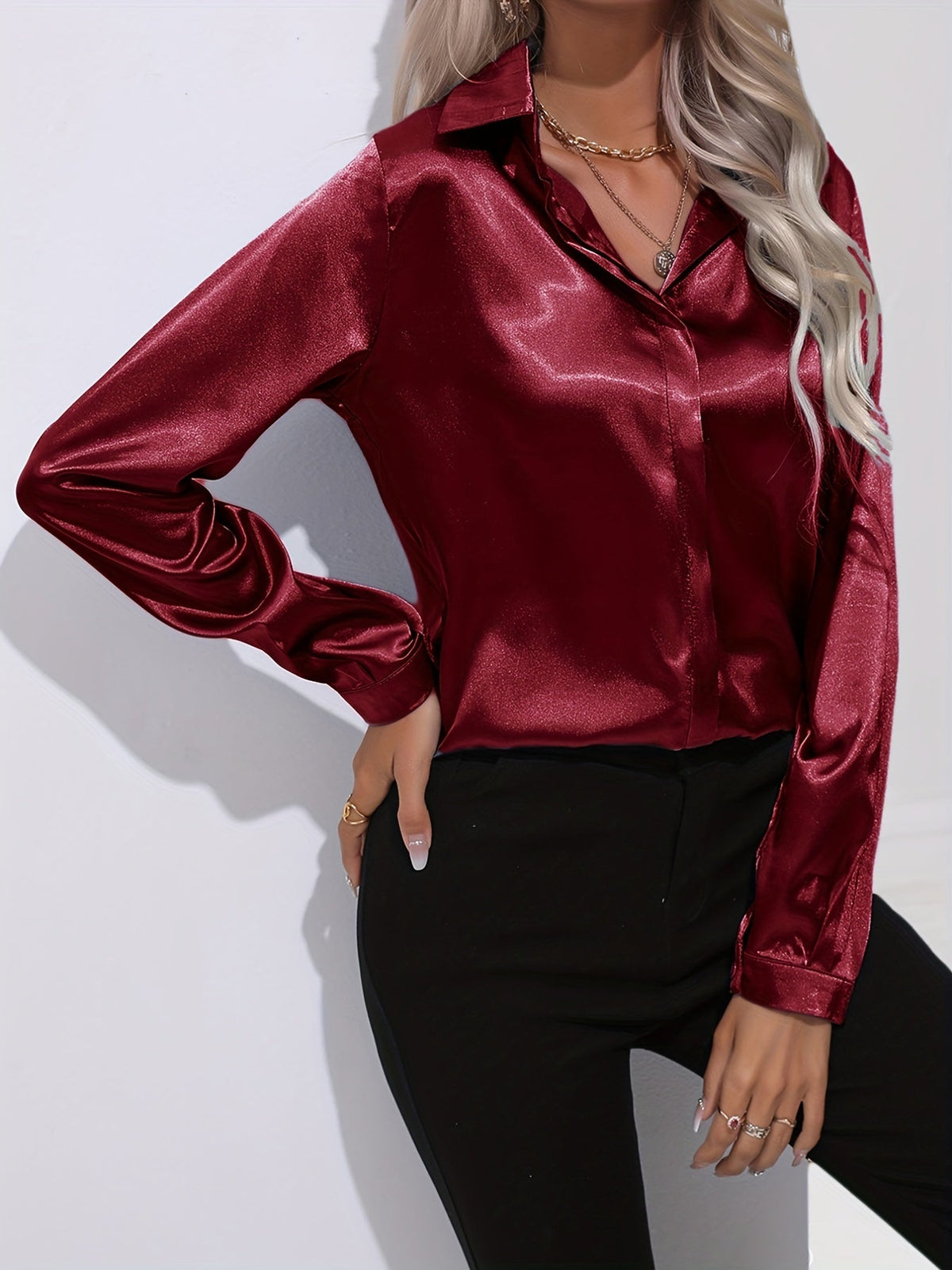 Sarah | Women’s Button Down Long Sleeve Satin Blouses