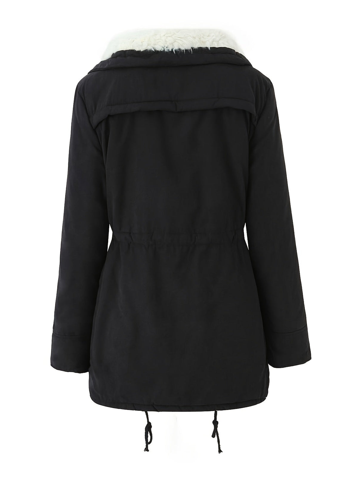 Women's Parka with Hood and Button Front | Drawstring, Pockets | For Winter | Size S-XL | Black, Fern Green