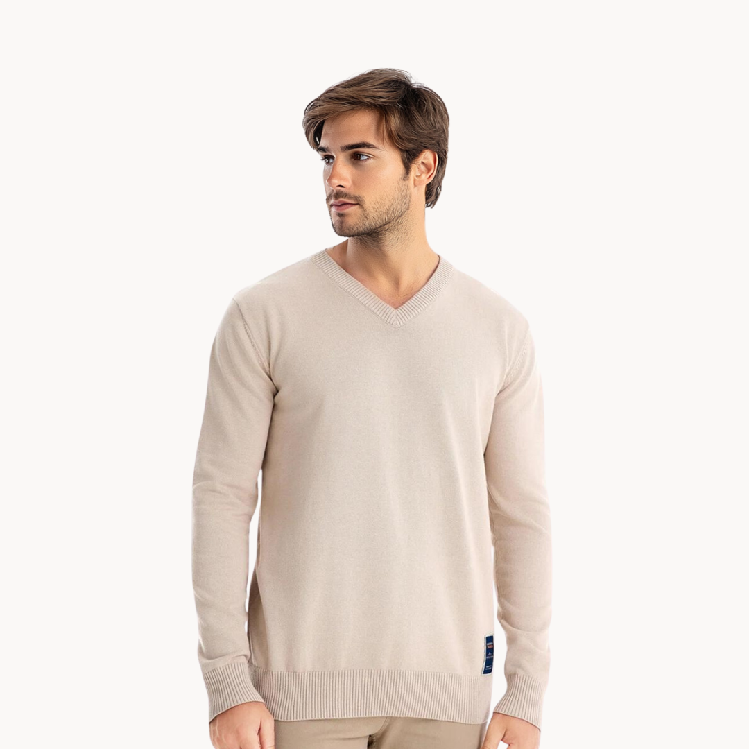 Men's V-Neck Long Sleeve Ribbed Hem Sweater