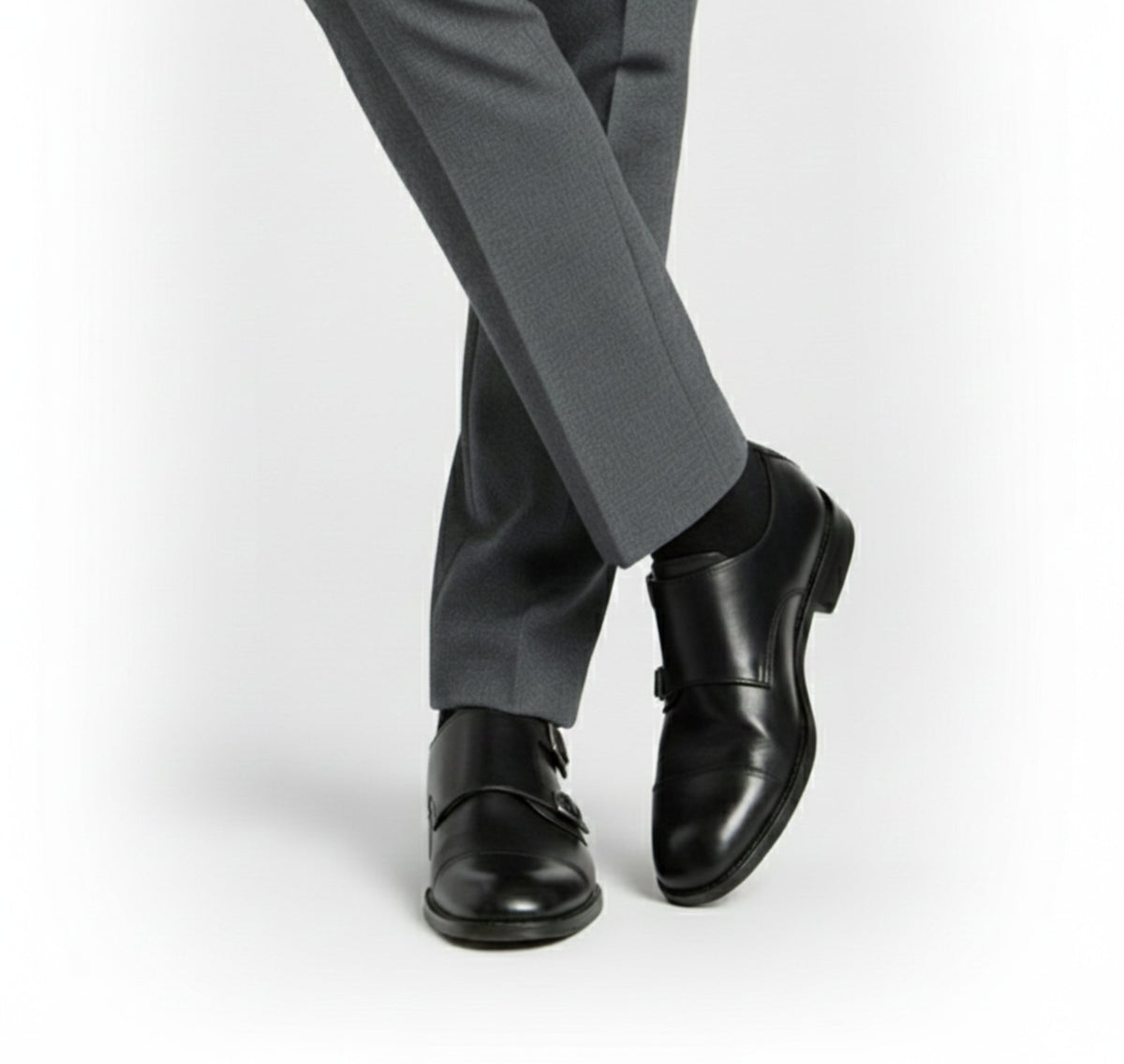 Men's Double Monk Strap Shoes, Almond Toe, Low Heel