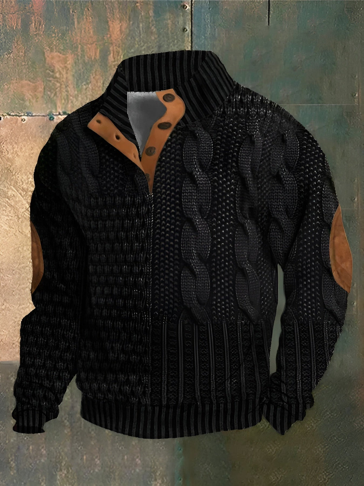 Men's Patterned Knit Sweater, Mock Neck, Long Sleeves
