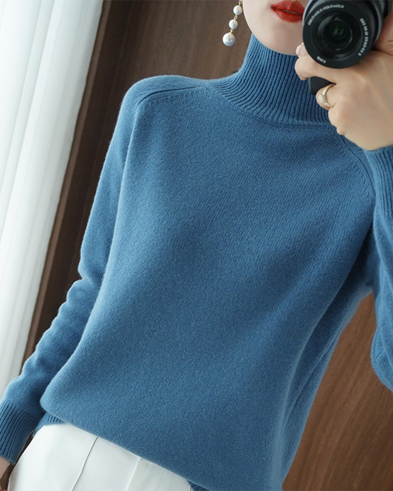 Women's Ribbed High Neck Sweater, Long Sleeves, Regular Fit