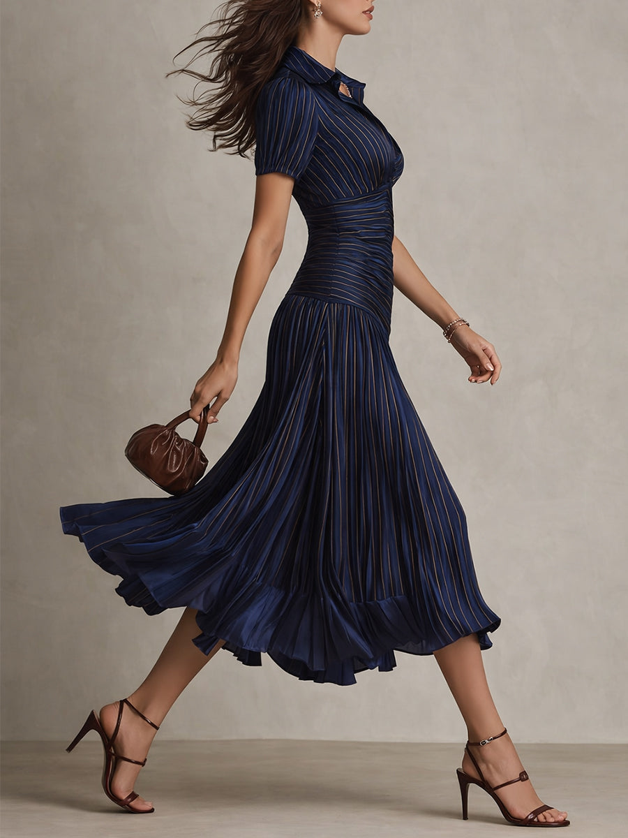 Adriana | Retro Striped Midi Satin Dress
