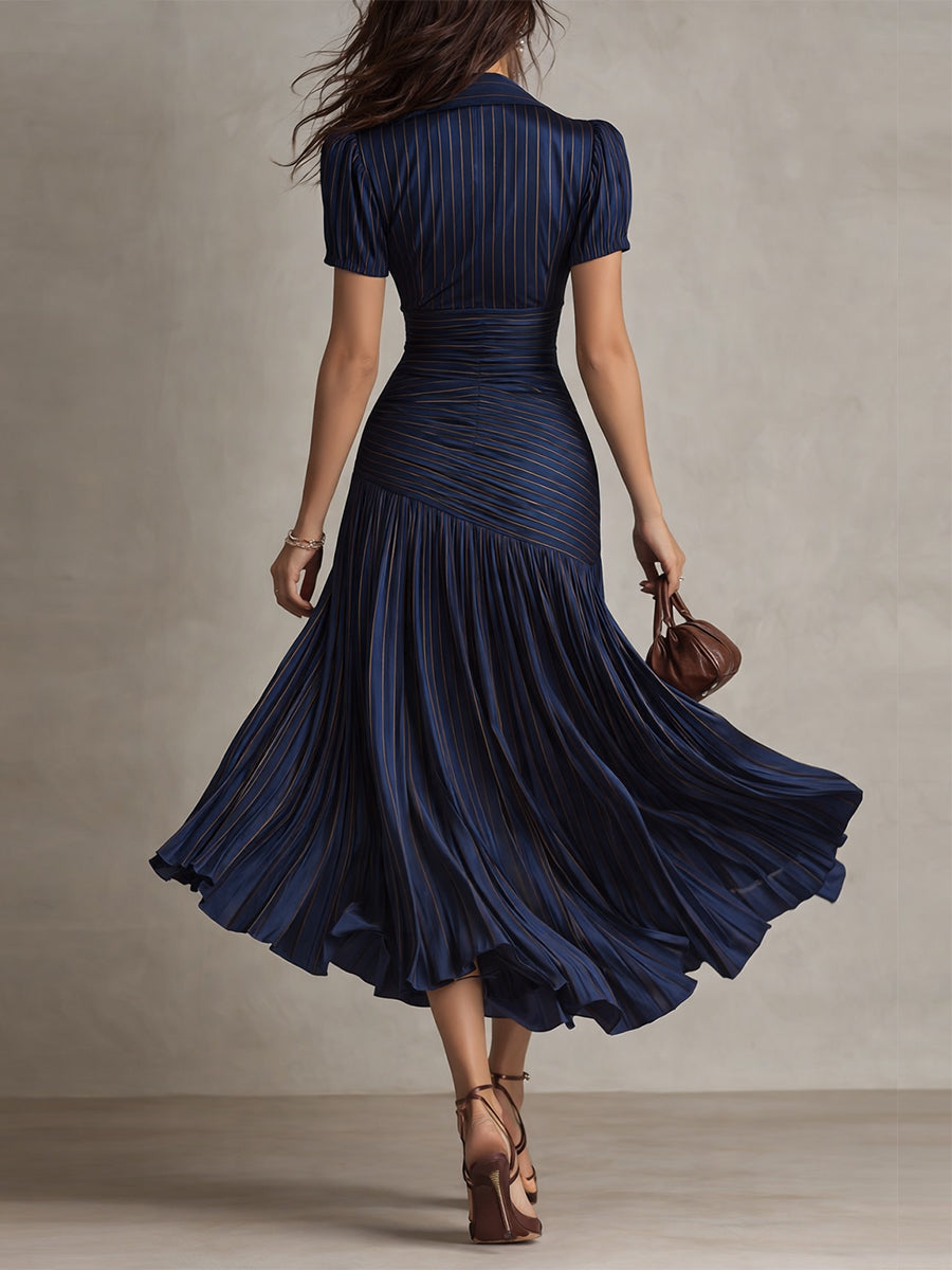 Adriana | Retro Striped Midi Satin Dress