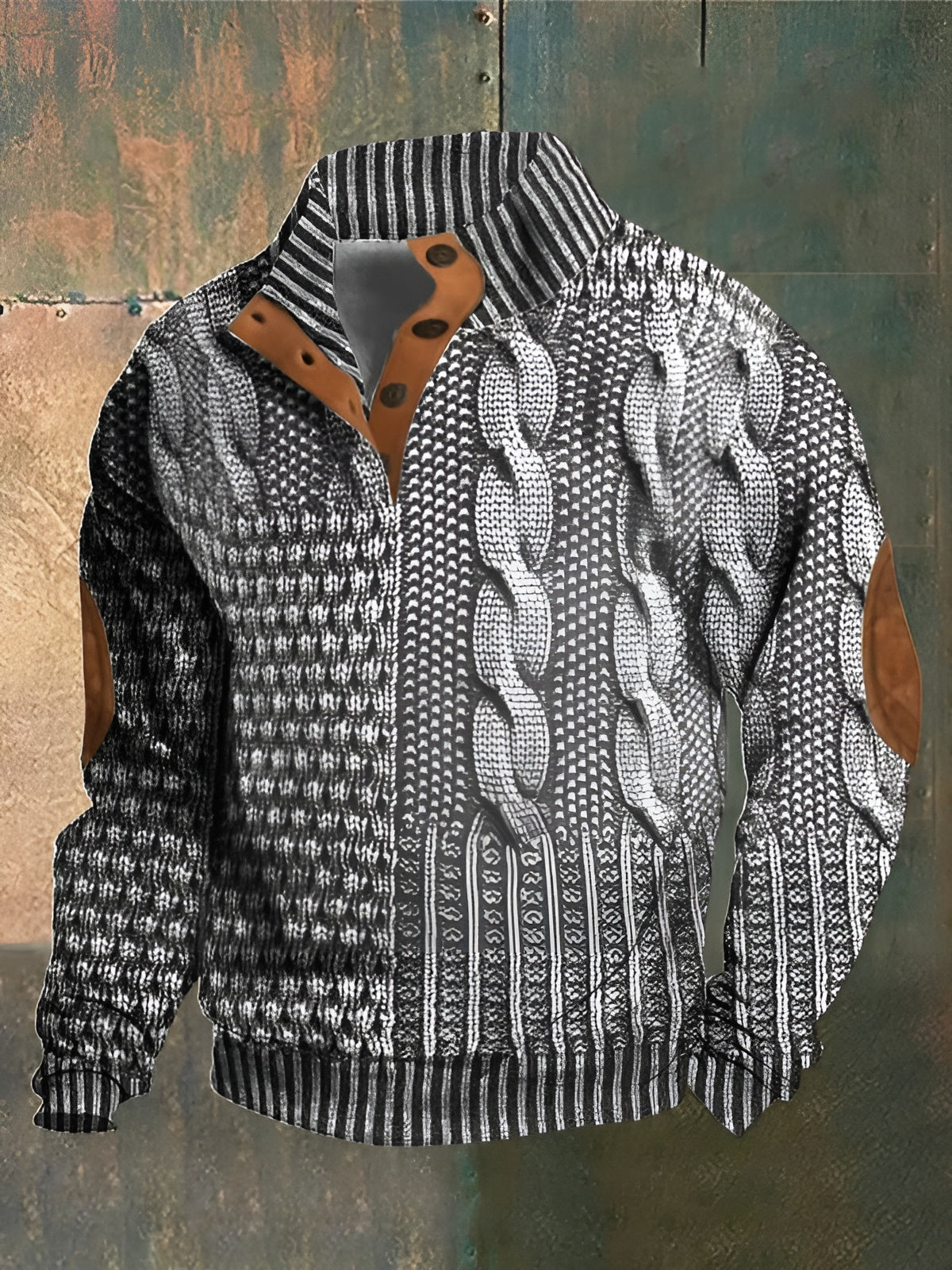 Men's Patterned Knit Sweater, Mock Neck, Long Sleeves