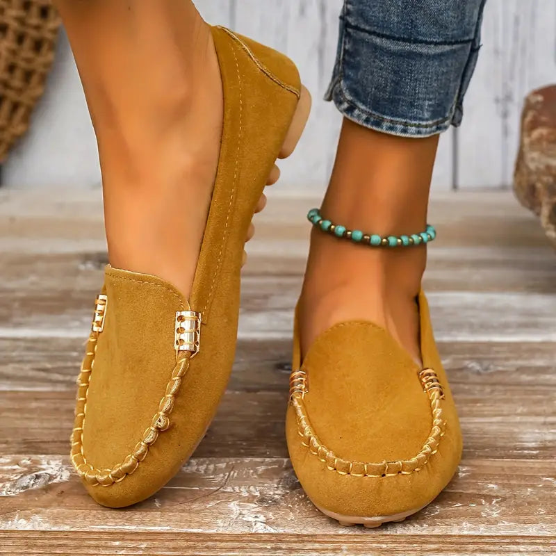 Women's Suede Loafers with Flat Slip-Resistant Sole