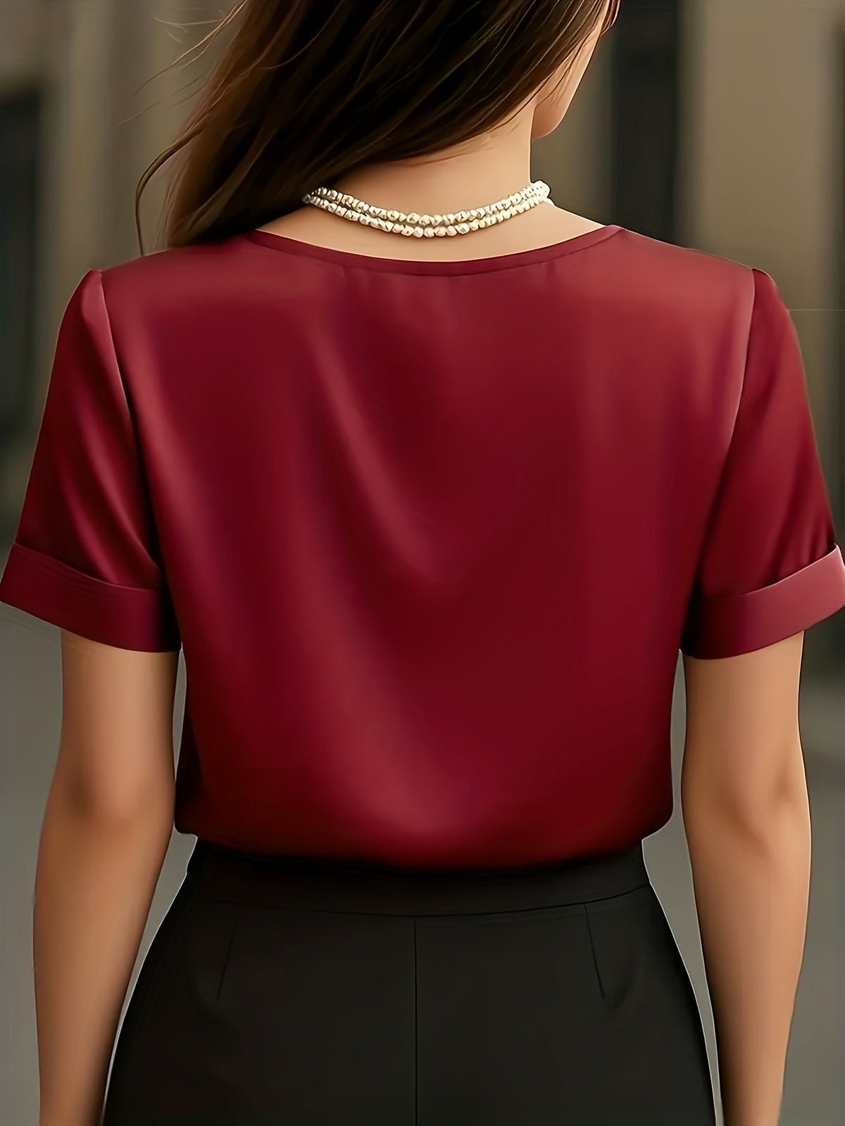 Women's Satin Blouse with V Neck and Short Sleeves | Relaxed Drape, Smooth Seams | Sizes XS to 3XL, 4 Colors
